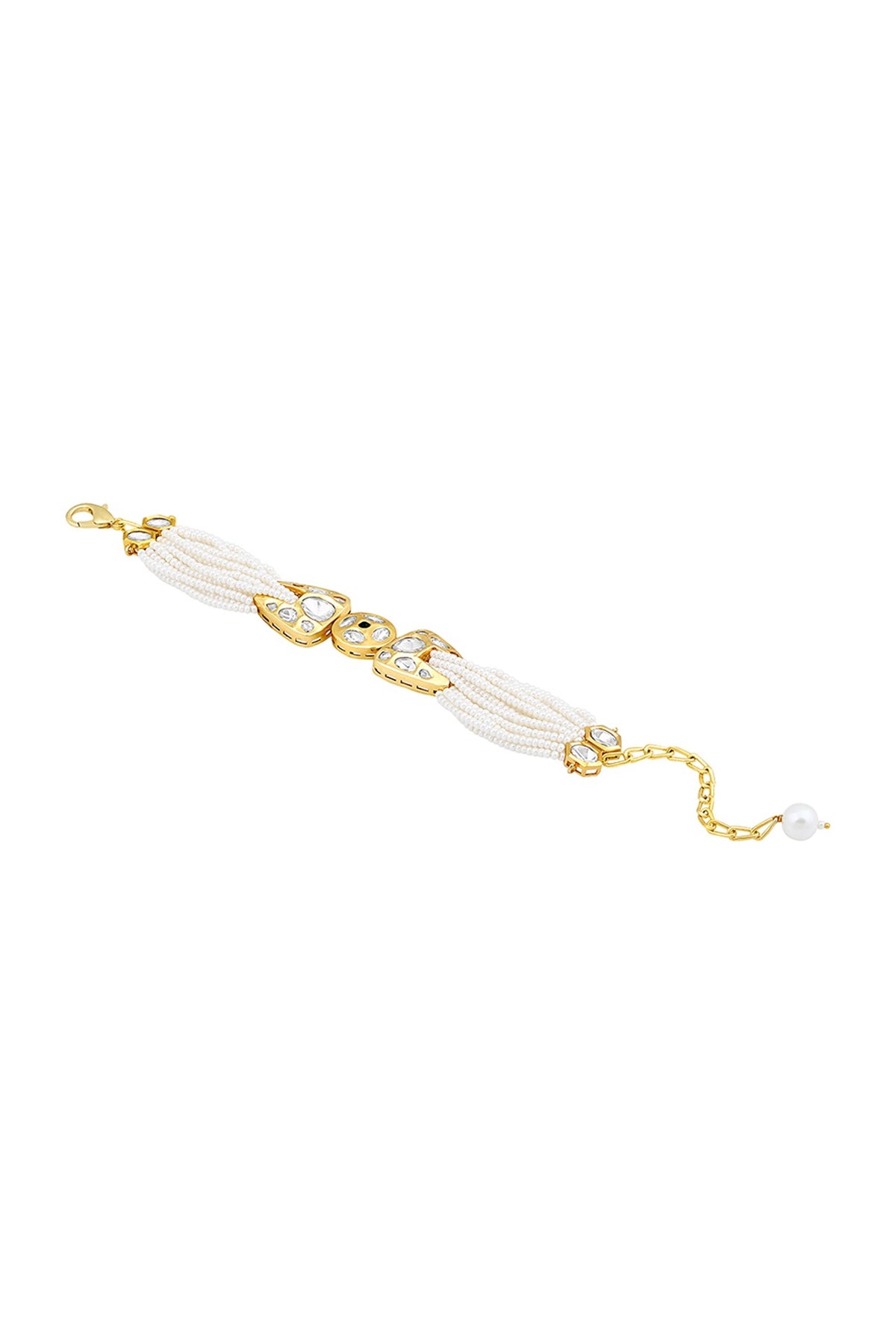 Gold Finish Cream Pearls & Kundan Polki Handcrafted Bracelet