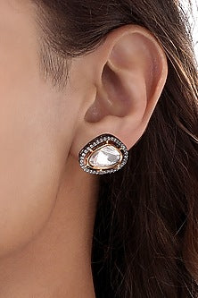 Two- Tone Finish Kundan Polki & Agate Stones Handcrafted Stud Earrings