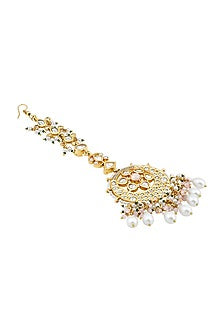 Gold Finish Kundan Polki & Agate Stones Handcrafted Maang Tikka