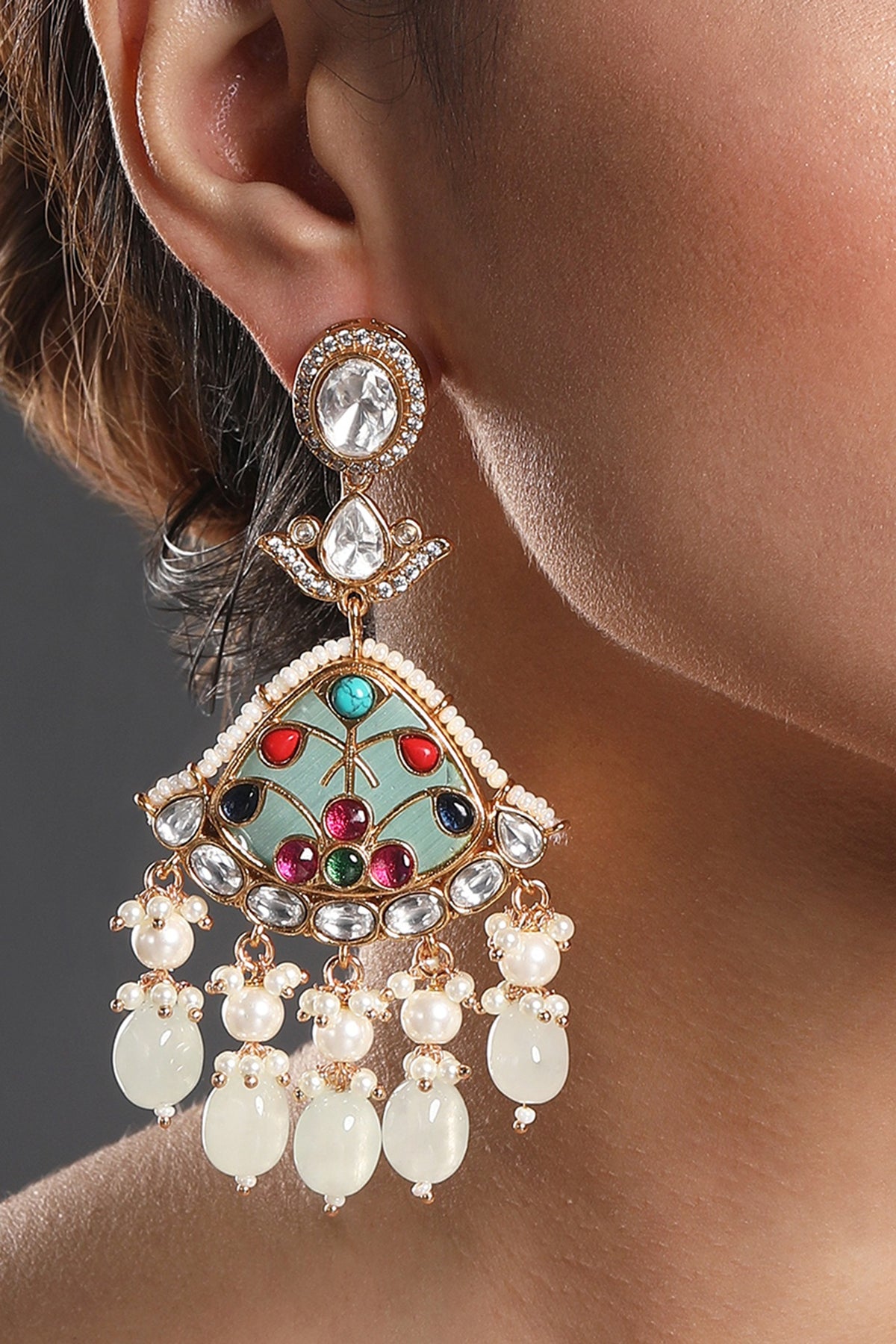 Gold Finish Kundan Polki & Onyx Handcrafted Dangler Earrings