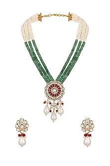 Gold Finish Multi-Colored Agate Beaded Handcrafted Long Necklace Set