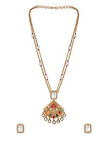 Gold Finish Multi-Colored Onyx Long Handcrafted Necklace Set