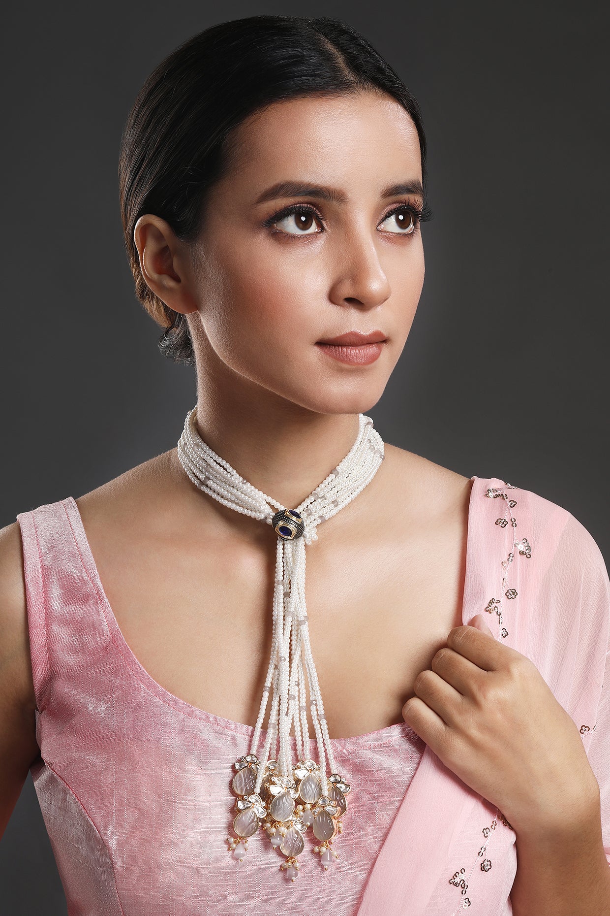 Two-Tone Finish Pearl & Onyx Handcrafted Long Necklace