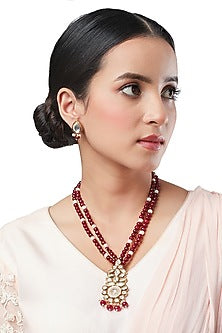 Micron Gold Finish Kundan & Agates Long Necklace Set