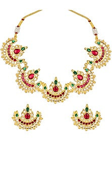 Micron Gold Finish Tumble Stones Choker Necklace Set