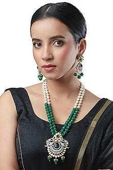 Micron Gold Finish Zircons long Necklace Set
