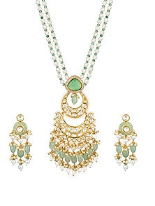 Micron Gold Finish Pearls Long Necklace Set