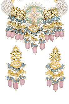 Micron Gold Finish Kundan Polki Choker Necklace Set