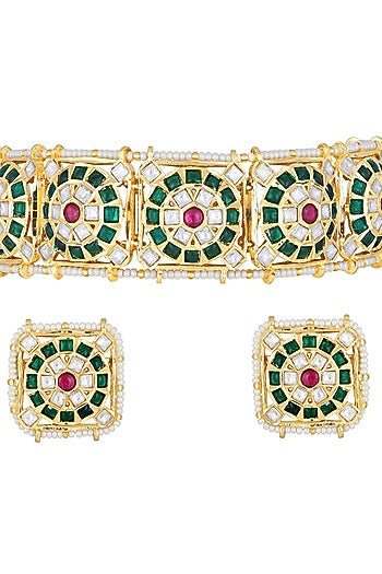 Micron Gold Finish Kundan Polki Choker Necklace Set