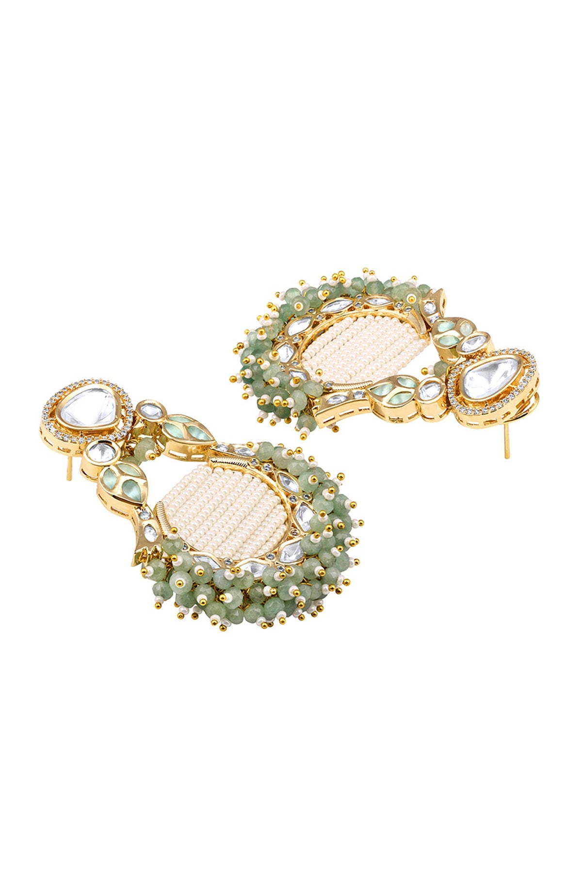 Micron Gold Finish Moissanite Kundan Polki & Agate Chandbali Earrings