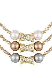 Micron Gold Finish Zircon & Shell Pearl Necklace