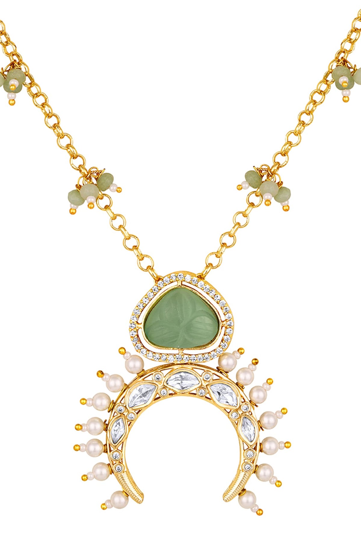 Micron Gold Finish Kundan Polki & Carved Onyx Stone Necklace