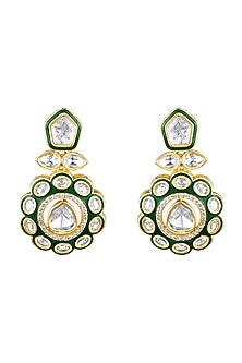 Micron Gold Finish Kundan Polki & Zircon Hand Painted Meenakari Choker Necklace Set