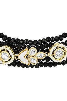 Micron Gold Finish Black Agate Stone Choker Necklace