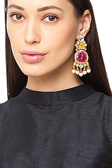Gold Finish Shell Pearls Dangler Earrings