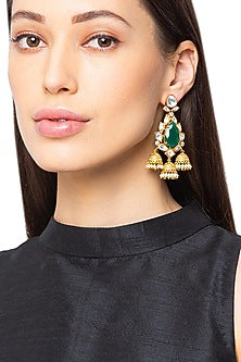 Gold Finish Onyx Stone Dangler Earrings
