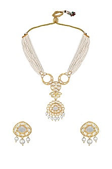 Gold Finish Kundan Polki & Pearl Mala Set