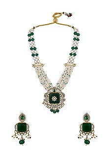 Two-Tone Finish Kundan Polki & Emerald Stone Mala Set