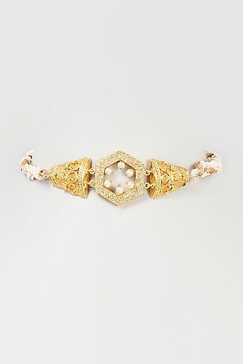 Gold Finish Pearl & Zari Thread Handmade Choker Necklace