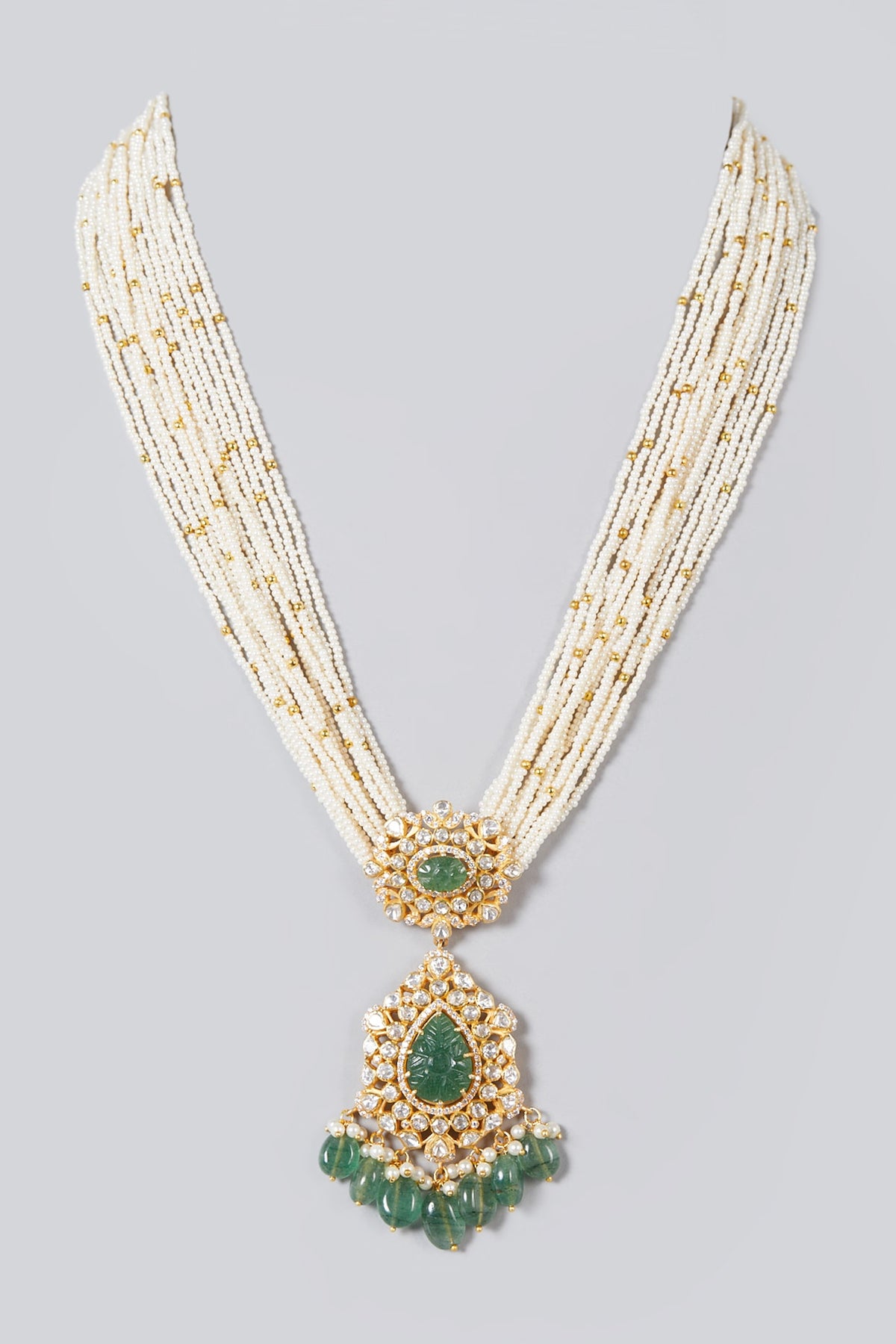 Gold Finish Long Necklace With Pearls In Sterling Silver