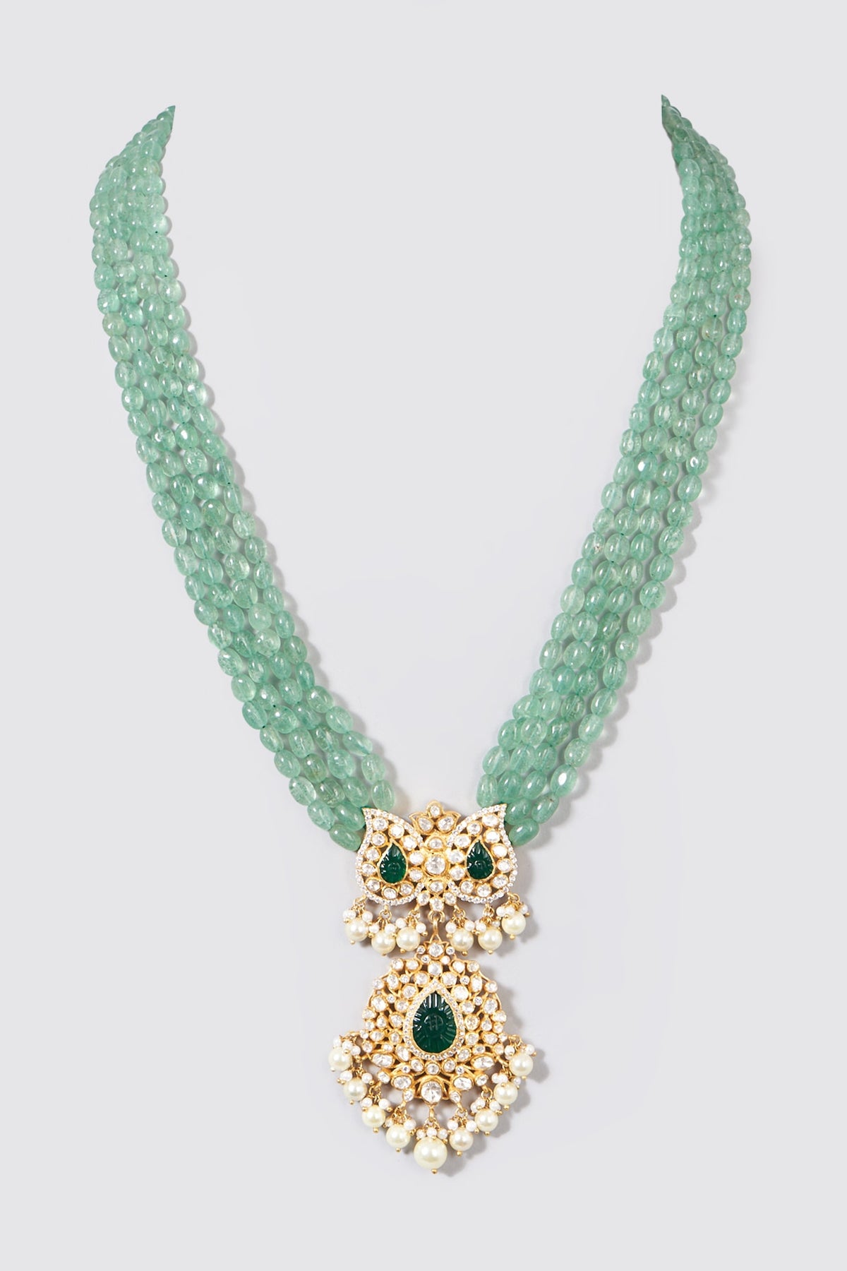 Gold Finish Long Necklace With Beads In Sterling Silver