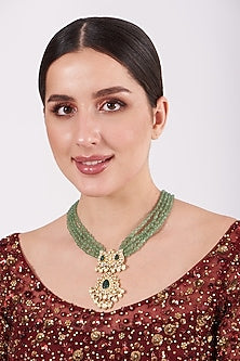 Gold Finish Long Necklace With Beads In Sterling Silver