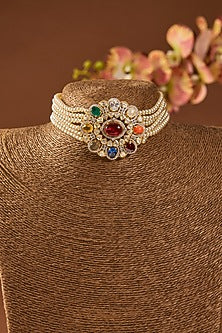 Gold Finish Kundan Polki & Multi-Colored Stone Choker Necklace