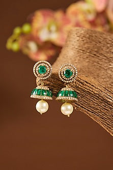 Gold Finish Kundan Polki & Emerald Stone Dangler Earrings
