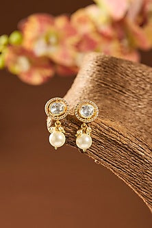 Gold Finish Kundan Polki & White Stone Stud Earrings