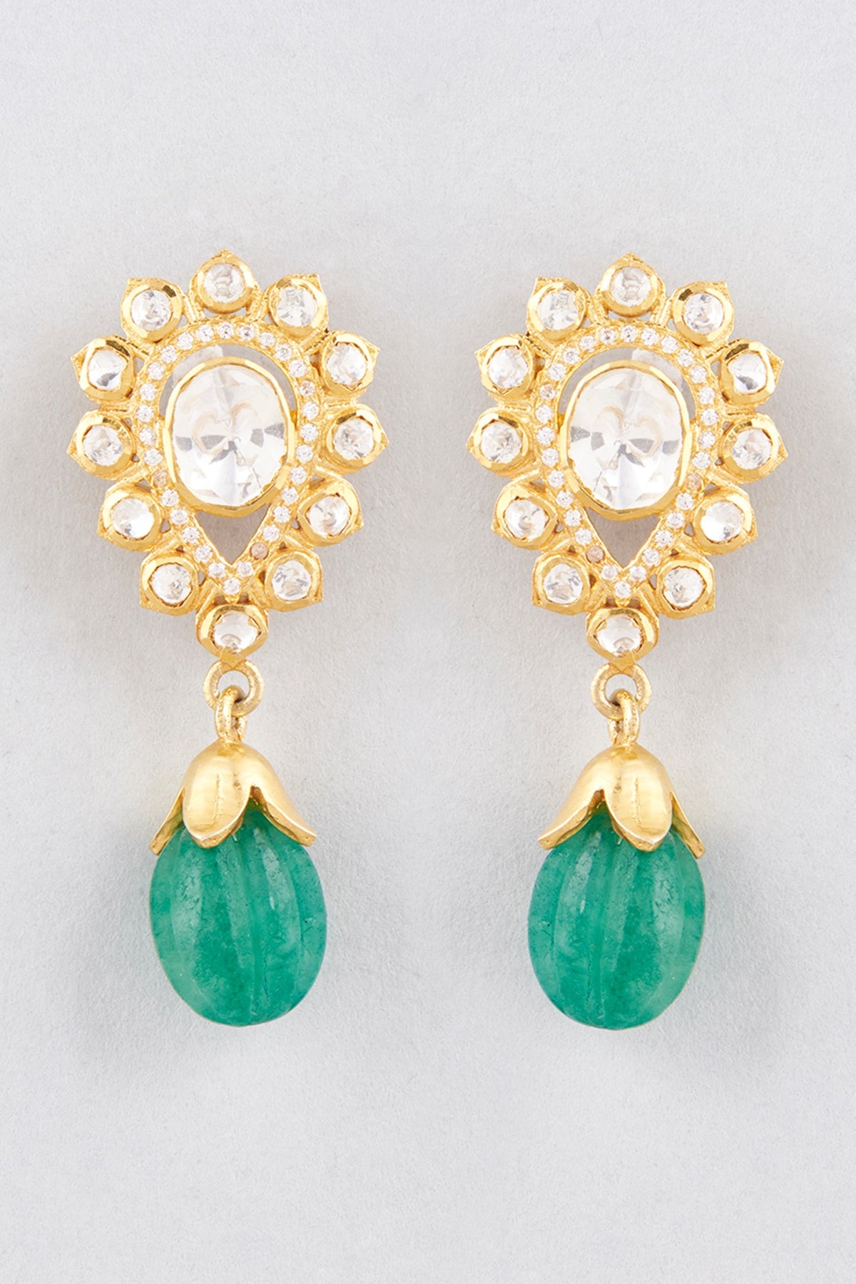 Gold Finish Moissanite Polki Earrings In Sterling Silver