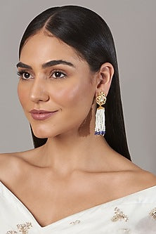Gold Finish Moissanite Polki Dangler Earrings In Sterling Silver