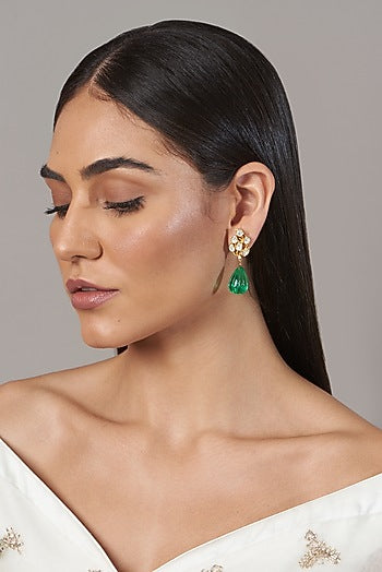 Gold Finish Stud Earrings In Sterling Silver
