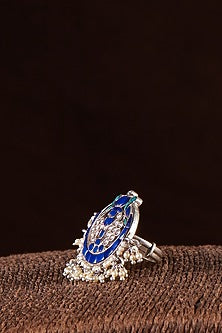 White Finish Moissanite Polki Ring In Sterling Silver