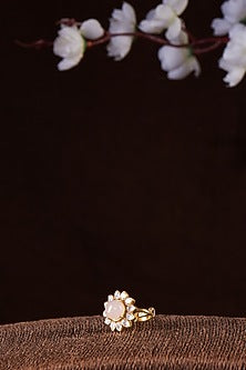 Gold Finish Moissanite Polki Ring In Sterling Silver