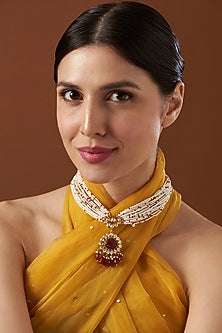 Gold Finish Pearl Necklace In Sterling Silver