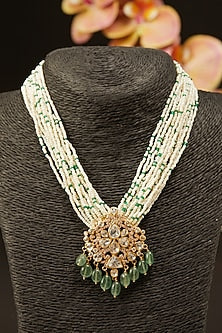 Gold Finish Long Necklace With Pearls In Sterling Silver