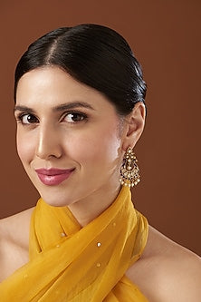 Gold Finish Moissanite Polki Dangler Earrings in Sterling Silver
