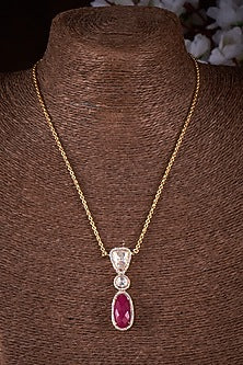 Gold Finish Moissanite Polki Long Necklace In Sterling Silver