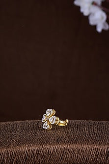 Gold Finish Moissanite Polki Ring In Sterling Silver