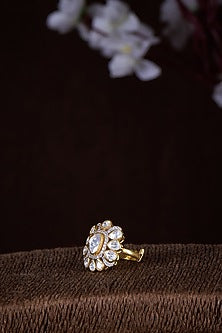 Gold Finish Moissanite Polki Ring In Sterling Silver
