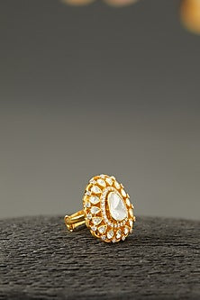 Gold Finish Ring With Moissanite Polki In Sterling Silver