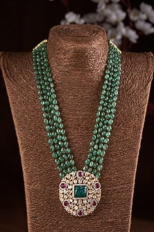 Gold Finish Moissanite Polki & Stone Long Necklace In Sterling Silver