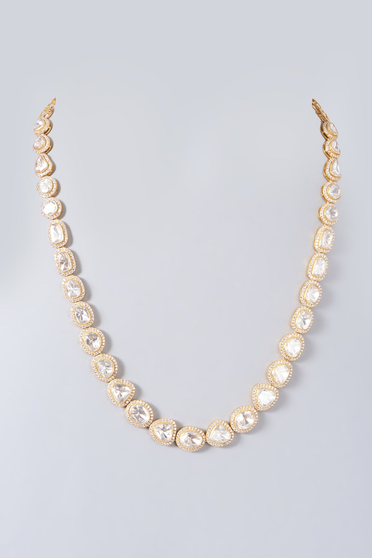 Gold Finish Moissanite Polki Necklace In Sterling Silver