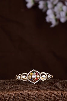 Gold Finish Moissanite Polki Bracelet In Sterling Silver