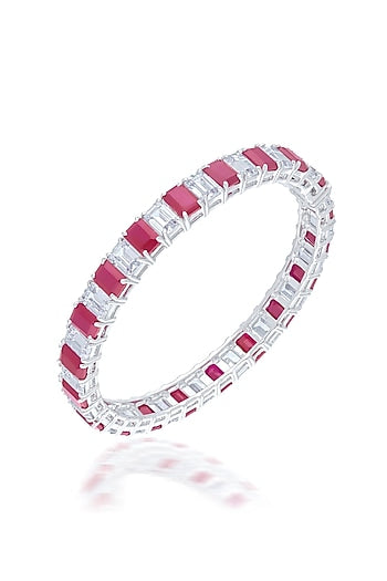 White Finish Zircon & Ruby Bangle In Sterling Silver