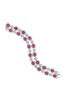 White Finish Ruby & Zircon Multi-Strand Bracelet In Sterling Silver