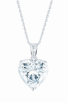 White Finish Heart-Cut Diamond Pendant In Sterling Silver