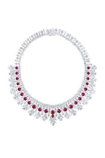 White Finish Ruby Stone & Zirconia Necklace In Sterling Silver