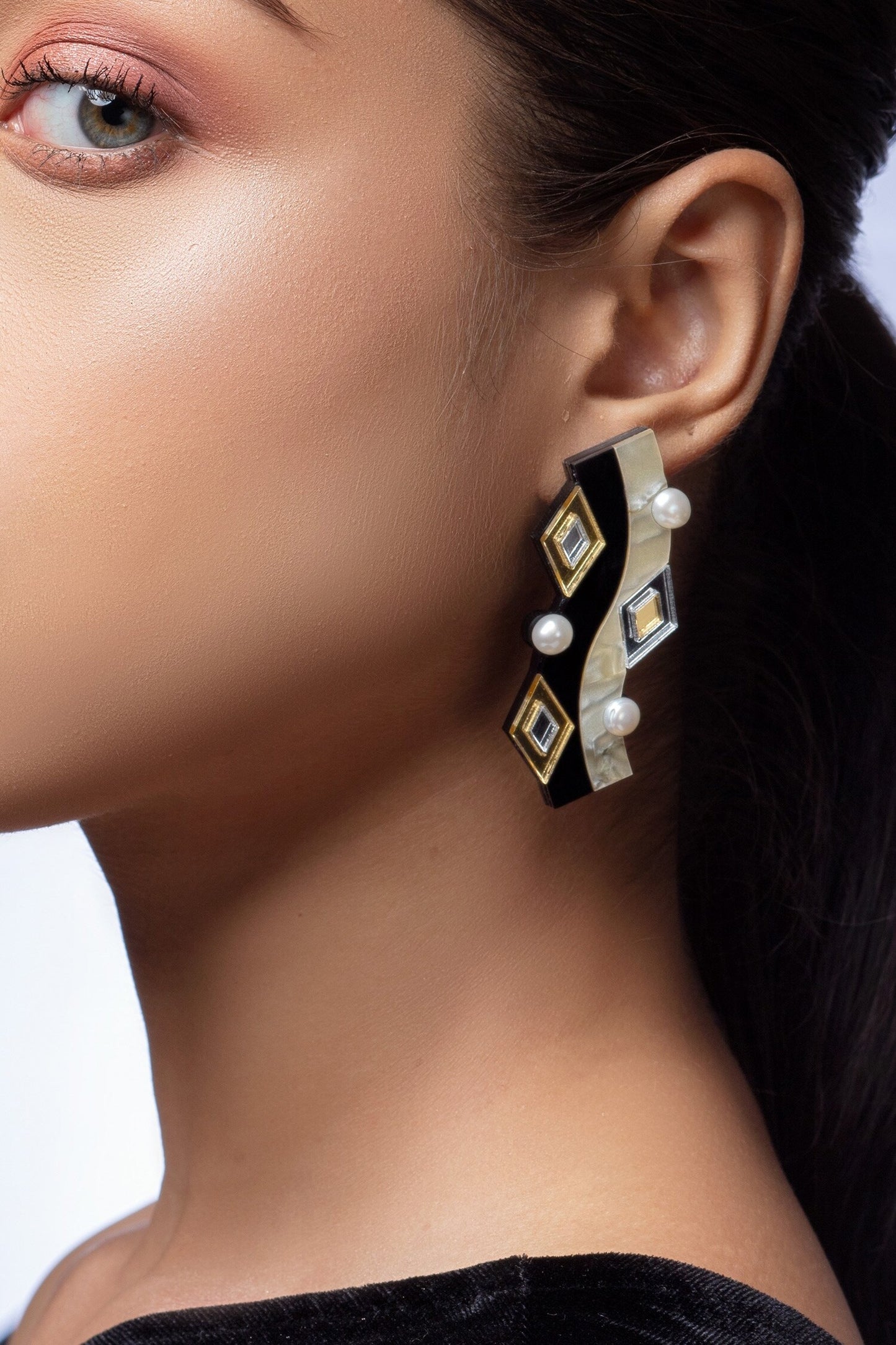 Moire Colorblock Geometric Pattern Stud Earrings