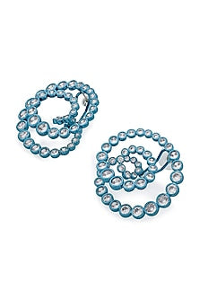 Aqua Blue CZ & Mirror Swirl Hoop Earrings